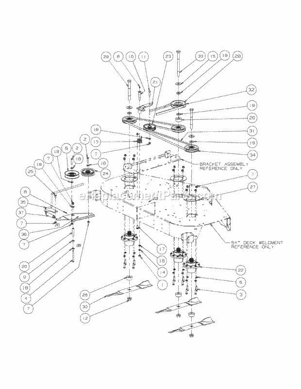 Fabricated Deck Spindle Assembly Diagram and Parts List for M54-KW 53AI8CTW750-23HP-OHV Cub Cadet Lawn Tractor